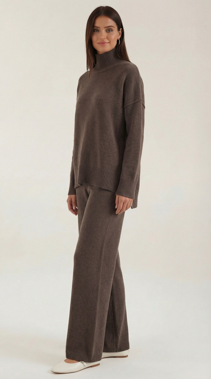 María Julissa™ | Conjunto de suéter de punto de cuello alto y pantalones vaqueros