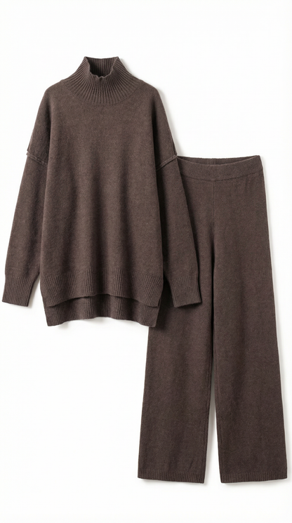 María Julissa™ | Conjunto de suéter de punto de cuello alto y pantalones vaqueros