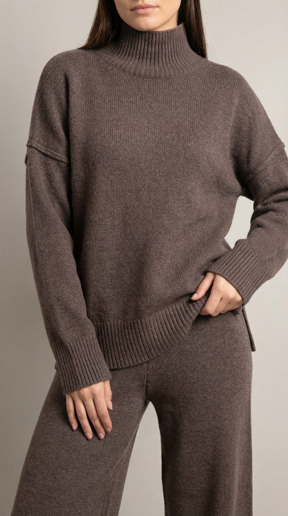 María Julissa™ | Conjunto de suéter de punto de cuello alto y pantalones vaqueros