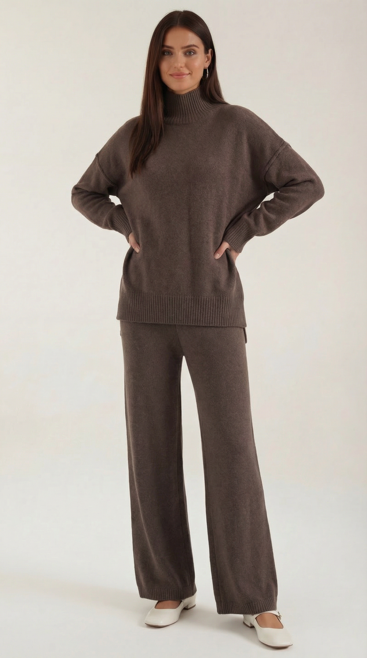 María Julissa™ | Conjunto de suéter de punto de cuello alto y pantalones vaqueros