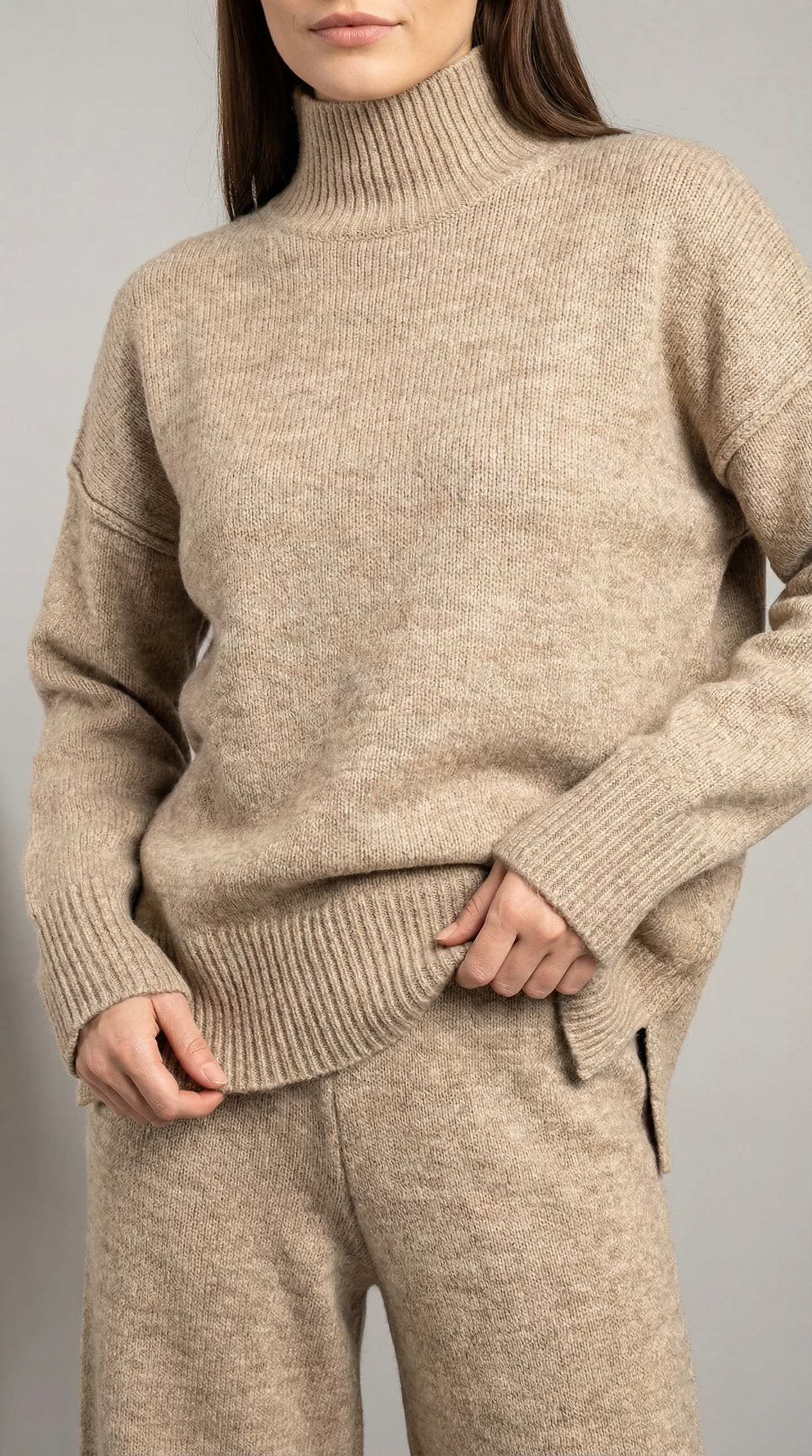 María Julissa™ | Conjunto de suéter de punto de cuello alto y pantalones vaqueros