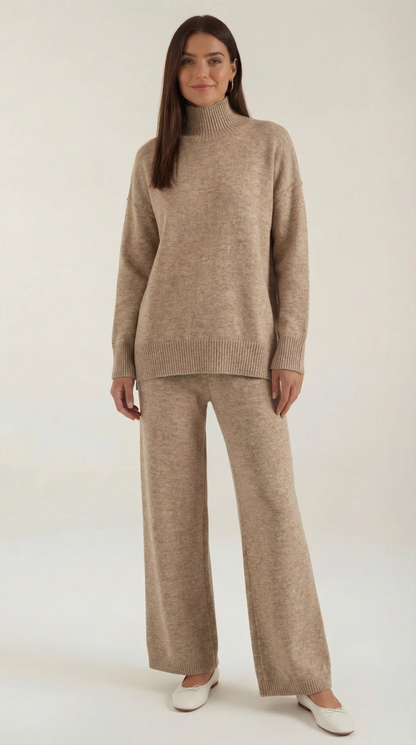 María Julissa™ | Conjunto de suéter de punto de cuello alto y pantalones vaqueros