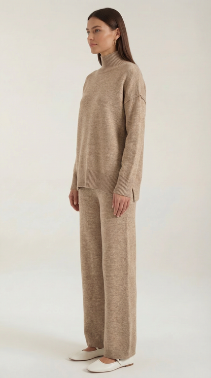 María Julissa™ | Conjunto de suéter de punto de cuello alto y pantalones vaqueros