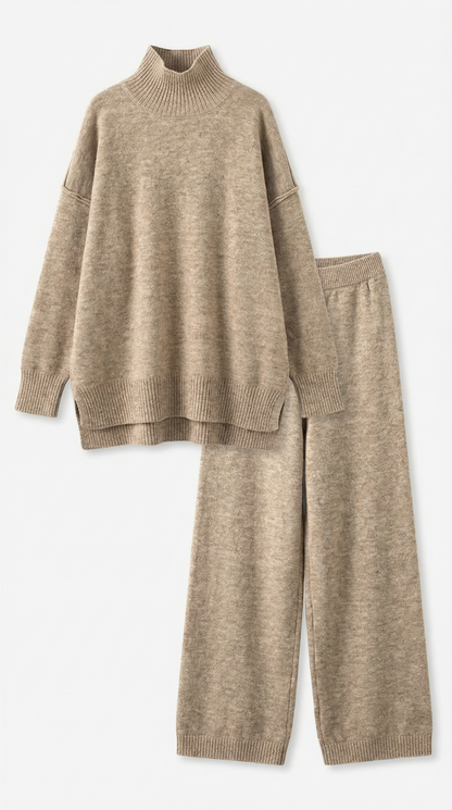 María Julissa™ | Conjunto de suéter de punto de cuello alto y pantalones vaqueros