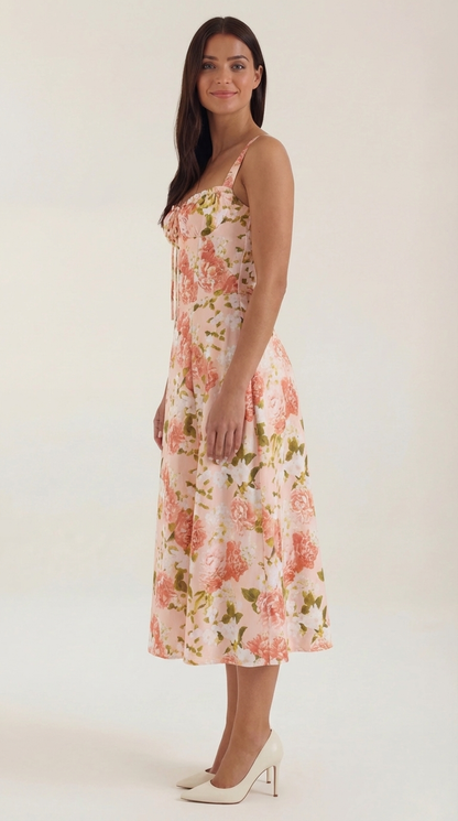 Rosa Aurora™ | Vestido Midi Julia - Alta Calidad