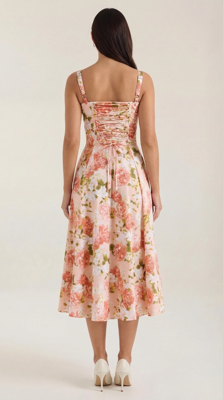 Rosa Aurora™ | Vestido Midi Julia - Alta Calidad