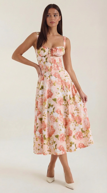 Rosa Aurora™ | Vestido Midi Julia - Alta Calidad