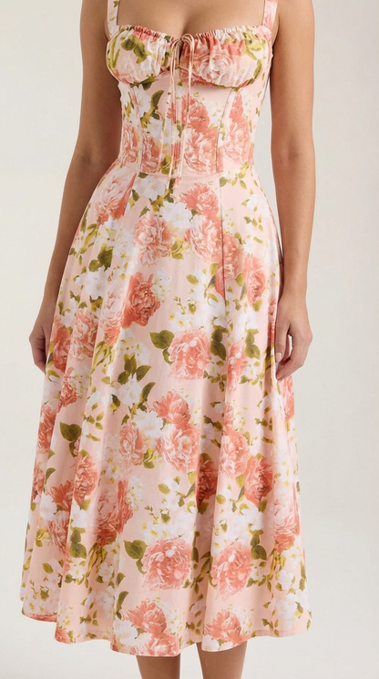 Rosa Aurora™ | Vestido Midi Julia - Alta Calidad