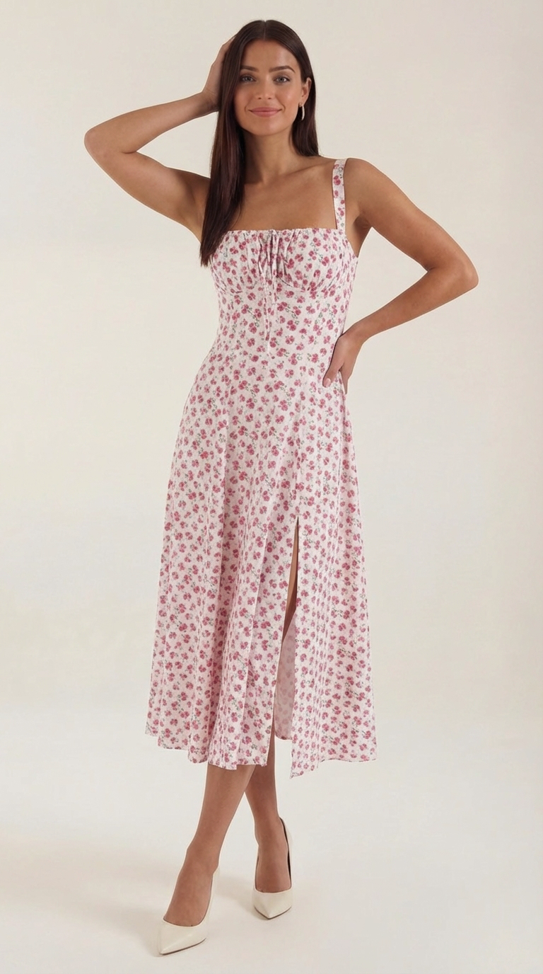 Rosa Aurora™ | Vestido Midi Julia - Alta Calidad