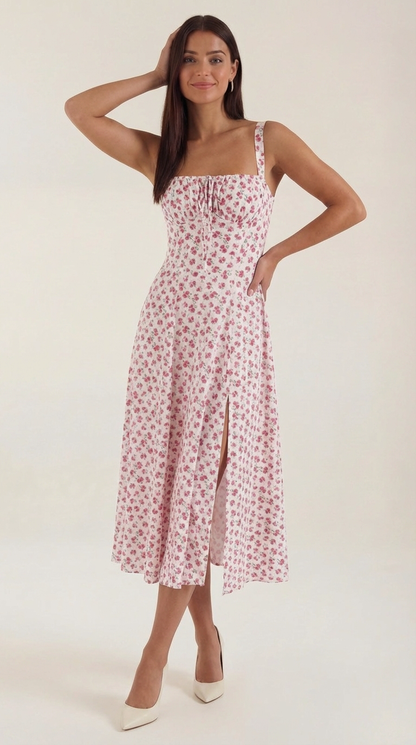 Rosa Aurora™ | Vestido Midi Julia - Alta Calidad