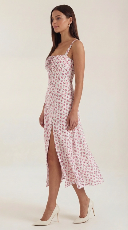 Rosa Aurora™ | Vestido Midi Julia - Alta Calidad