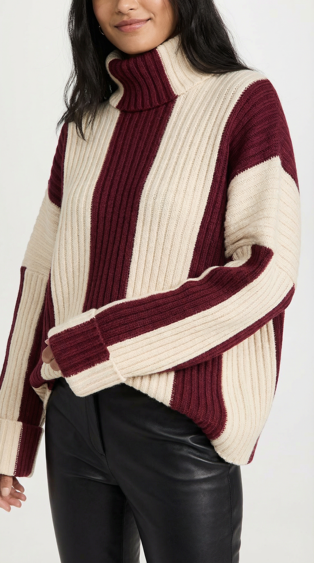 Herminda Lieke™ | Suéter Oversize de Cuello Alto con Rayas