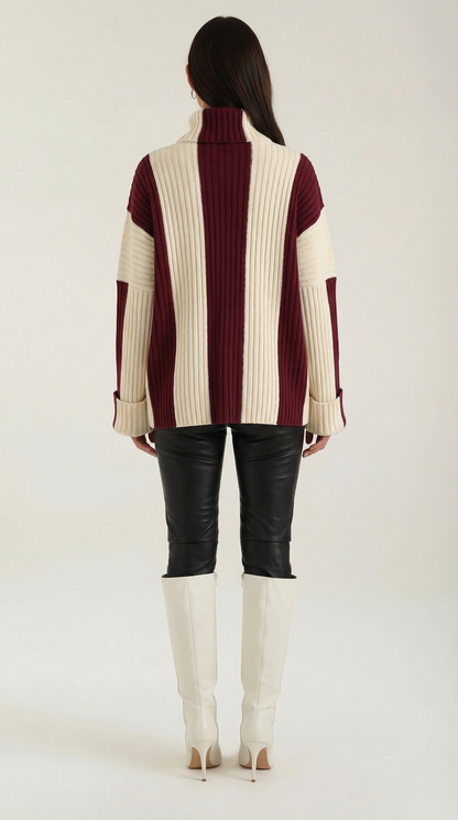 Herminda Lieke™ | Suéter Oversize de Cuello Alto con Rayas