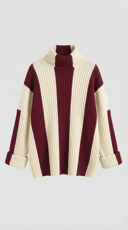 Herminda Lieke™ | Suéter Oversize de Cuello Alto con Rayas