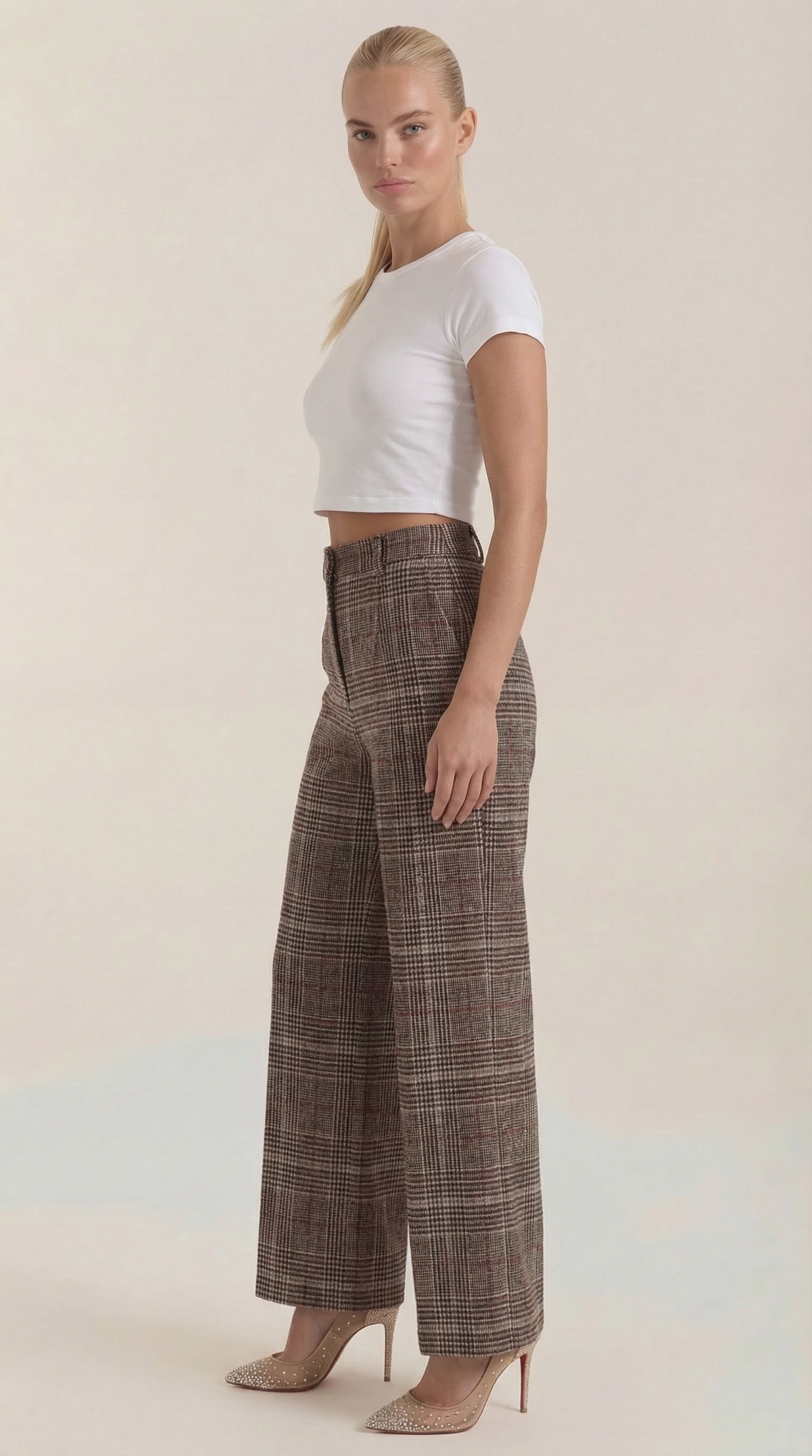 Ana Cala™ | Pantalón de cuadros Leigh de cintura alta y pierna amplia