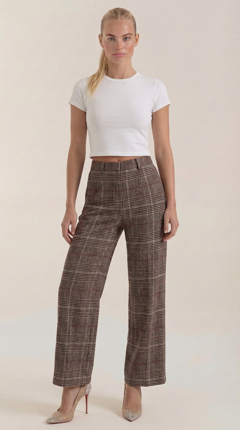 Ana Cala™ | Pantalón de cuadros Leigh de cintura alta y pierna amplia