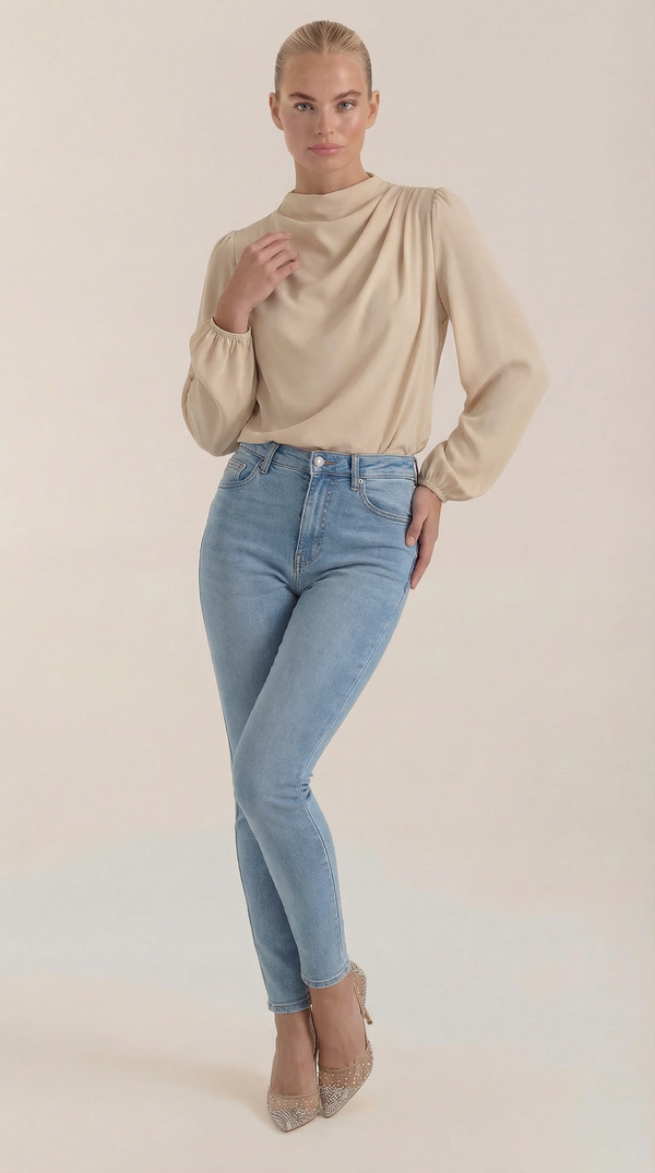 Ana Estrella™ | Blusa de Manga Larga Drapiada Marcia