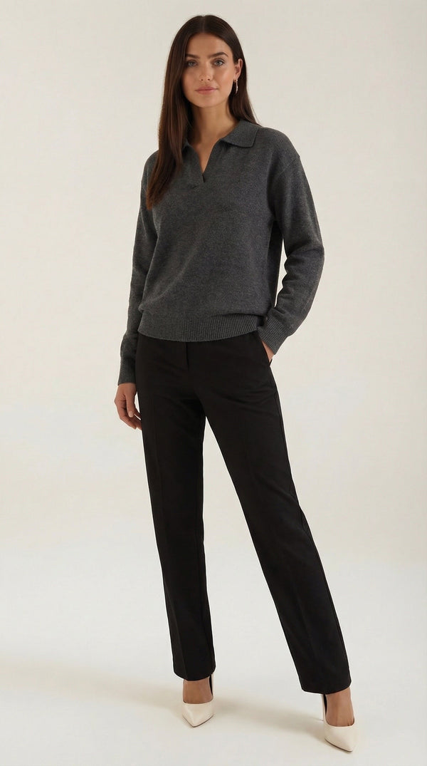 Rosa Milagros™ | Suéter Casual 'Margaret' de Polo con Escote en V