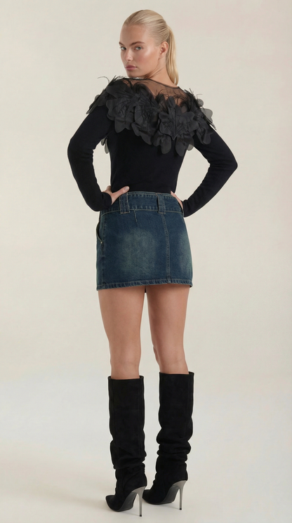 Cindy Irina™ | Suéter de punto con adornos de plumas