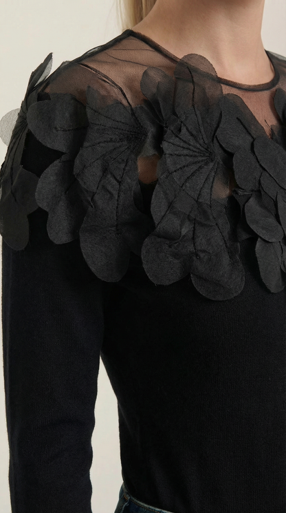 Rosa Bàrbara™ | Suéter de punto Marguerite con detalles de plumas