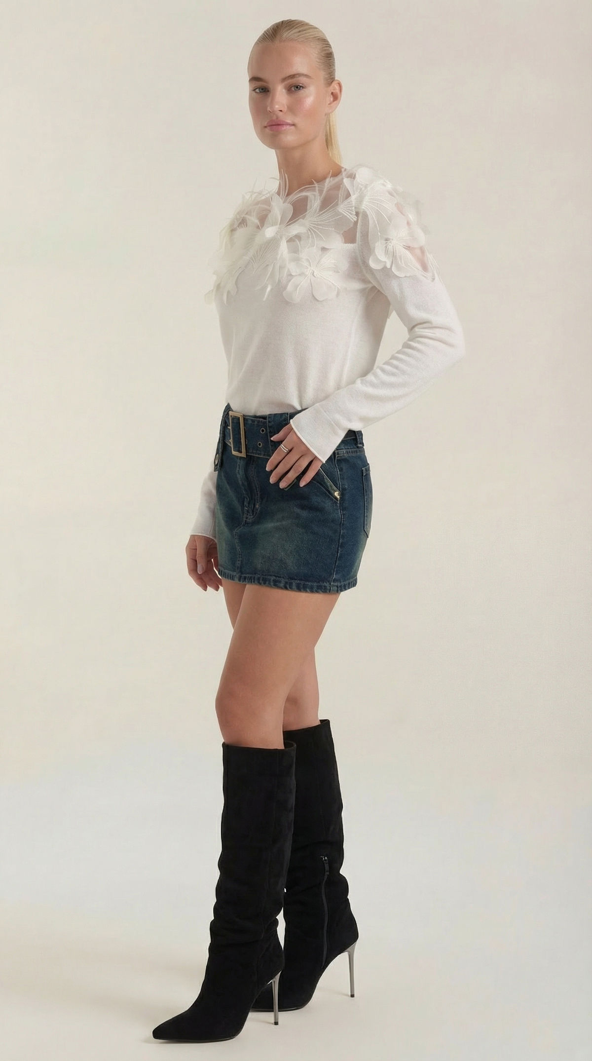 Rosa Bàrbara™ | Suéter de punto Marguerite con detalles de plumas