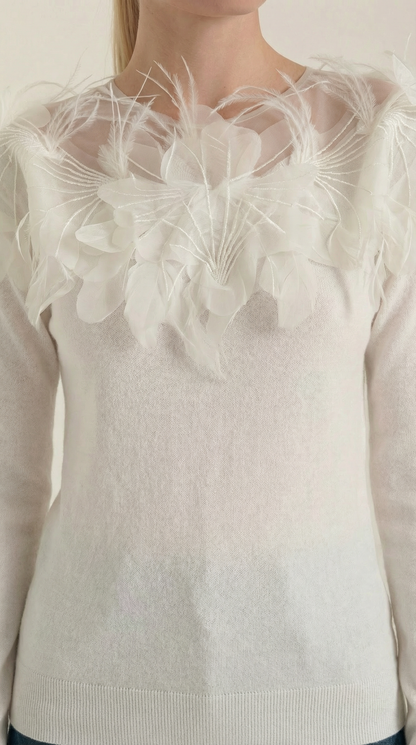 Rosa Bàrbara™ | Suéter de punto Marguerite con detalles de plumas