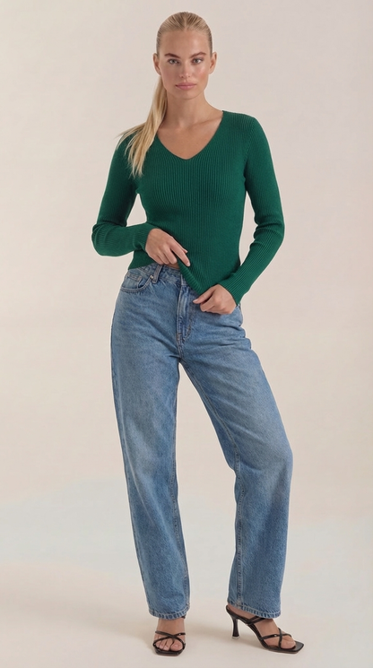 Ana Yolanda™ | Suéter de canalé Michelle con cuello en V