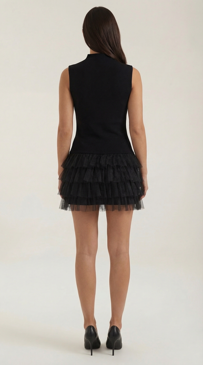Nerea Elia™ | Mini Vestido de Tul con Cuello Alto