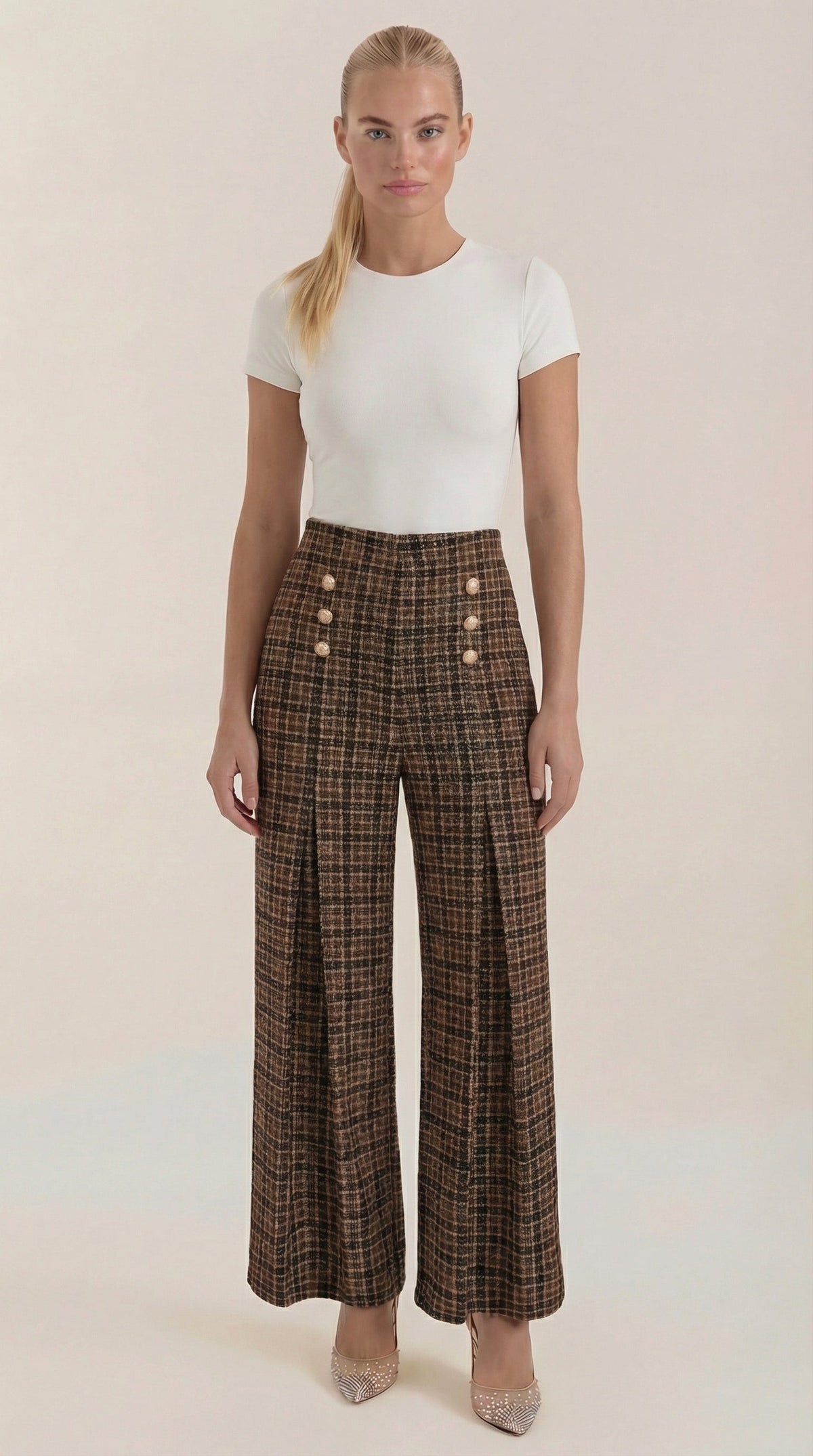 Leire Marlén™ | Pantalón de cuadros de pierna ancha