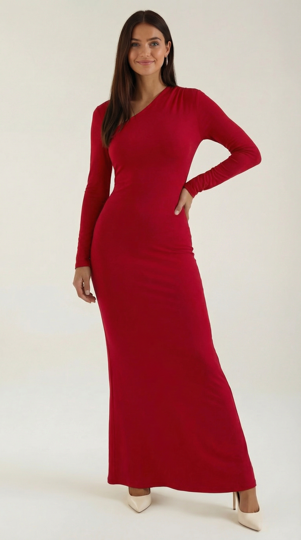 Rosa Naia™ | Roberta Langarm-Bodycon-Maxivestido