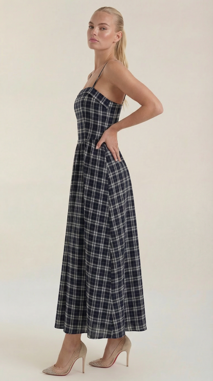 Ana Casandra™ | Vestido Midi de Verano a Cuadros con Escote Redondo