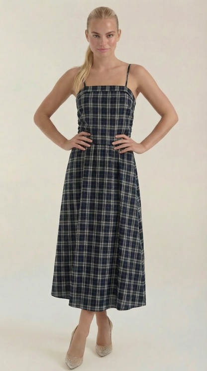 Ana Casandra™ | Vestido Midi de Verano a Cuadros con Escote Redondo
