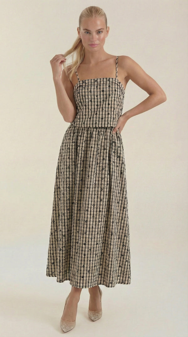 Ana Casandra™ | Vestido Midi de Verano a Cuadros con Escote Redondo