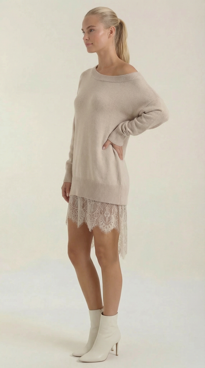Edelmira Nunila™ | Vestido de punto con detalles de encaje