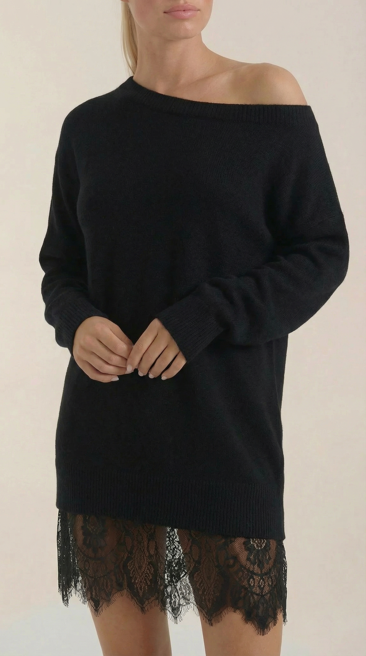 Edelmira Nunila™ | Vestido de punto con detalles de encaje