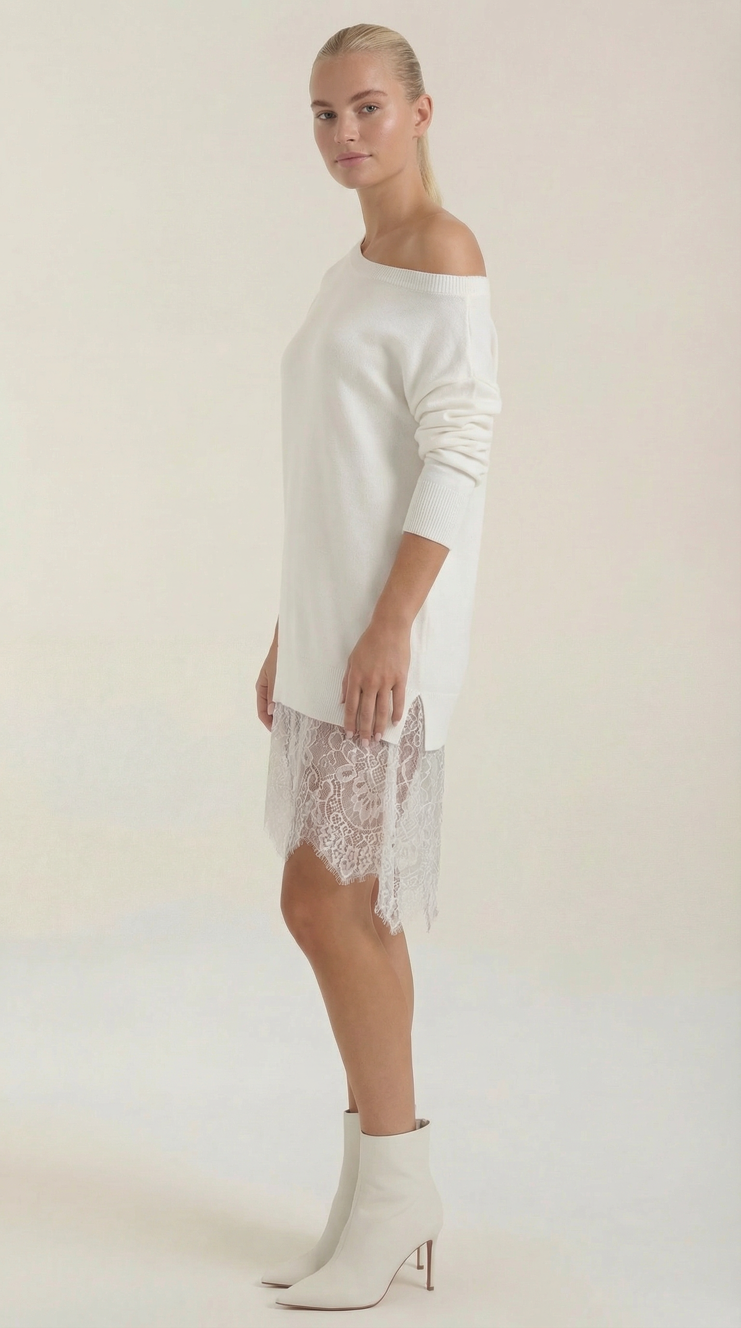 Edelmira Nunila™ | Vestido de punto con detalles de encaje