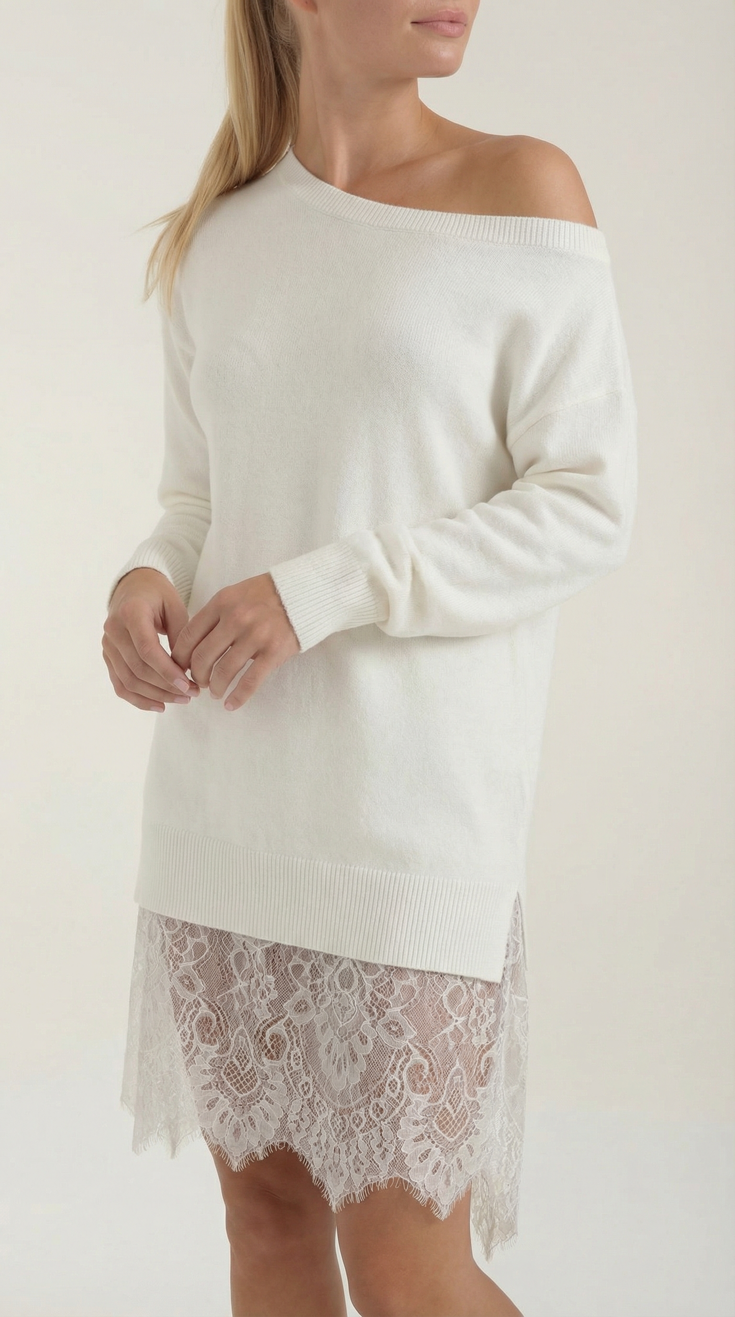Edelmira Nunila™ | Vestido de punto con detalles de encaje