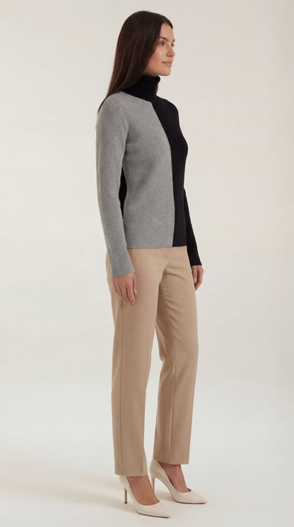 Emiliana Prudencia™ | Suéter de Cuello Alto con Diseño de Bloques