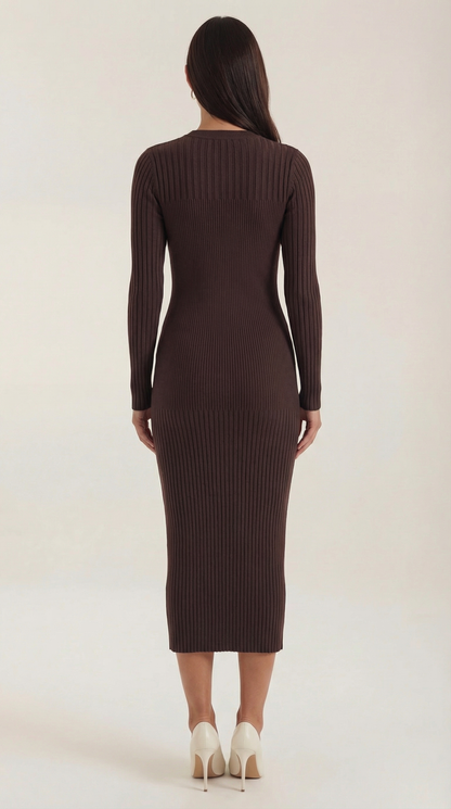 Ana Verdad™ | Sheila - Vestido midi ajustado de canalé