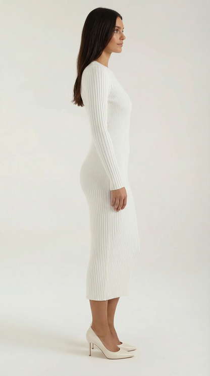 Ana Verdad™ | Sheila - Vestido midi ajustado de canalé