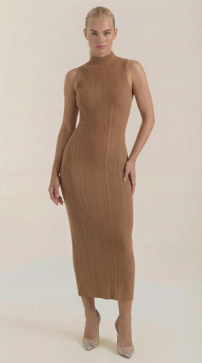 Ana Nieves™ | Vestido Sonia midi ajustado de cuello alto