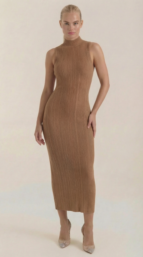 Ana Nieves™ | Vestido Sonia midi ajustado de cuello alto