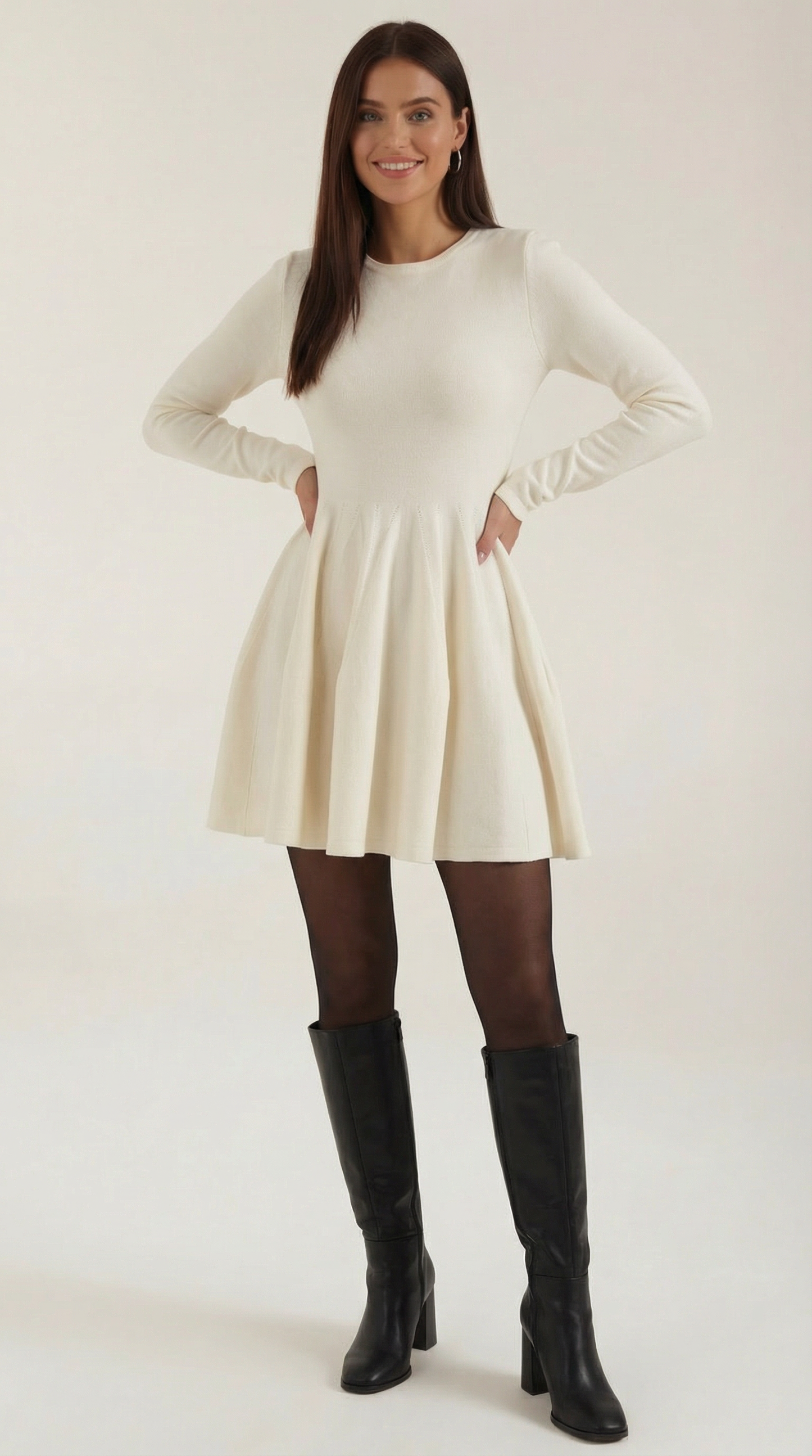 Ana Alcoy™ | Tiffany Mini Dress con Mangas Largas y Pliegues