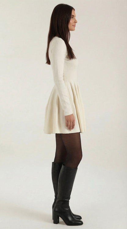 Ana Alcoy™ | Tiffany Mini Dress con Mangas Largas y Pliegues