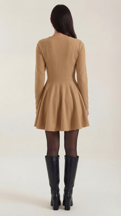 Ana Alcoy™ | Tiffany Mini Dress con Mangas Largas y Pliegues