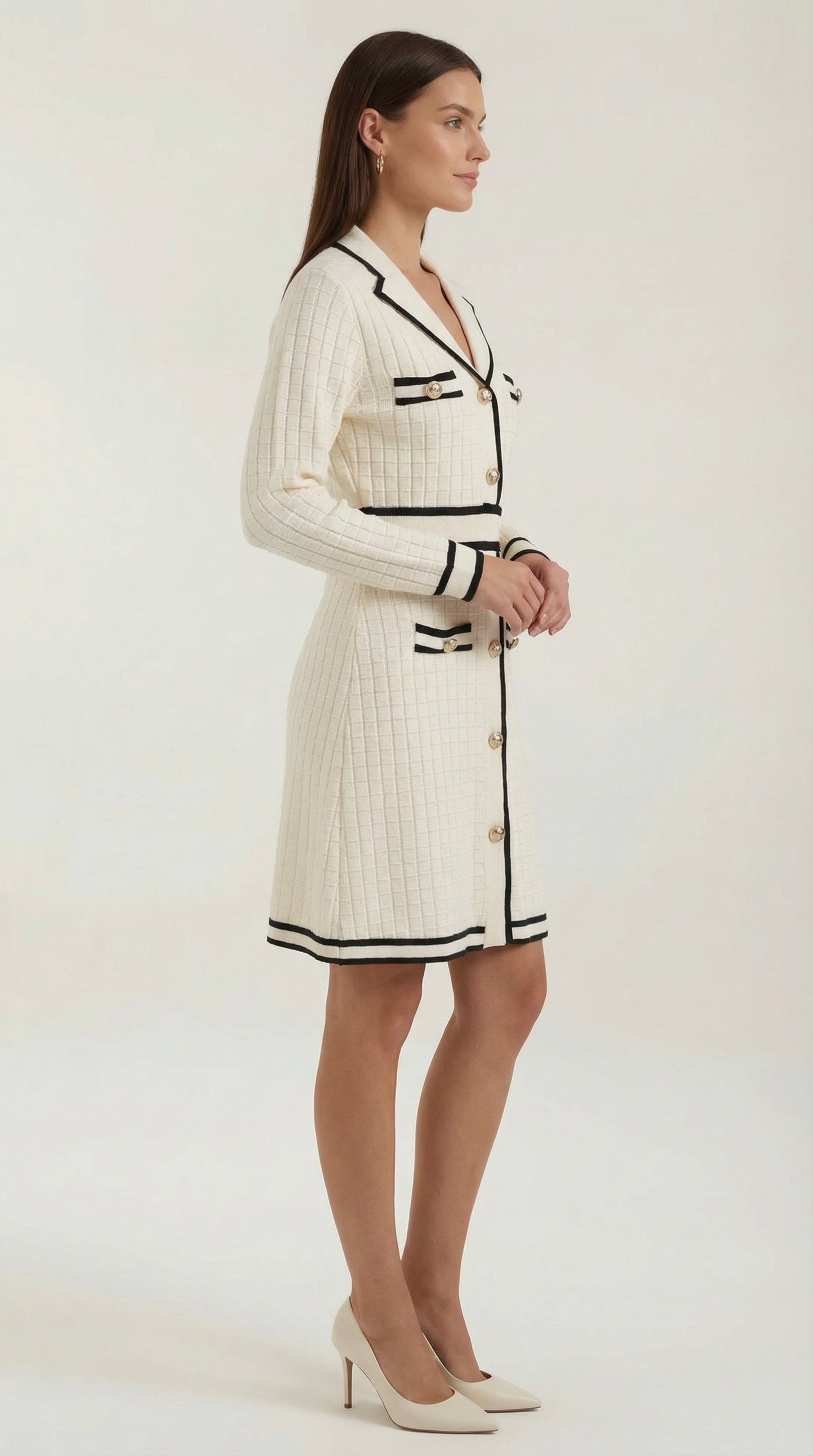 Ana Melodía™ | Vestido Elegante Punto con Ribetes en Contraste para mujer
