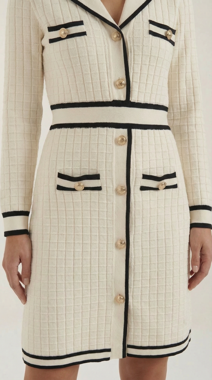 Ana Melodía™ | Vestido Elegante Punto con Ribetes en Contraste para mujer