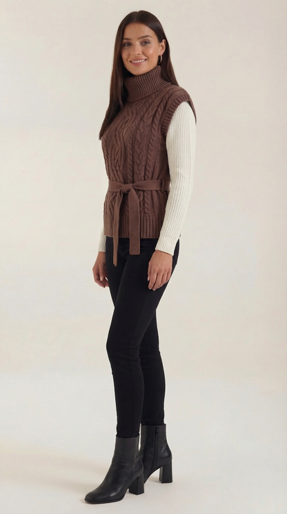 Estibaliz Nala™ | Chaleco de punto trenzado con cuello alto