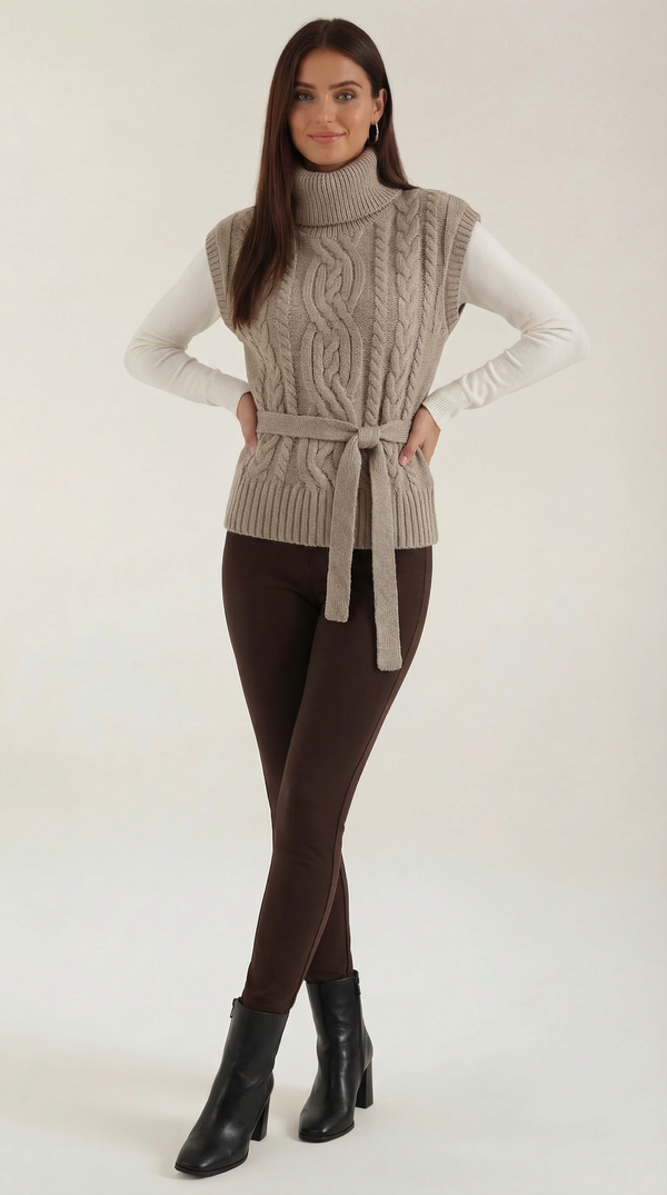 Ana Nuria™ | Chaleco de punto trenzado con cuello alto Wendy