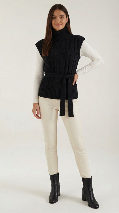 Estibaliz Nala™ | Chaleco de punto trenzado con cuello alto